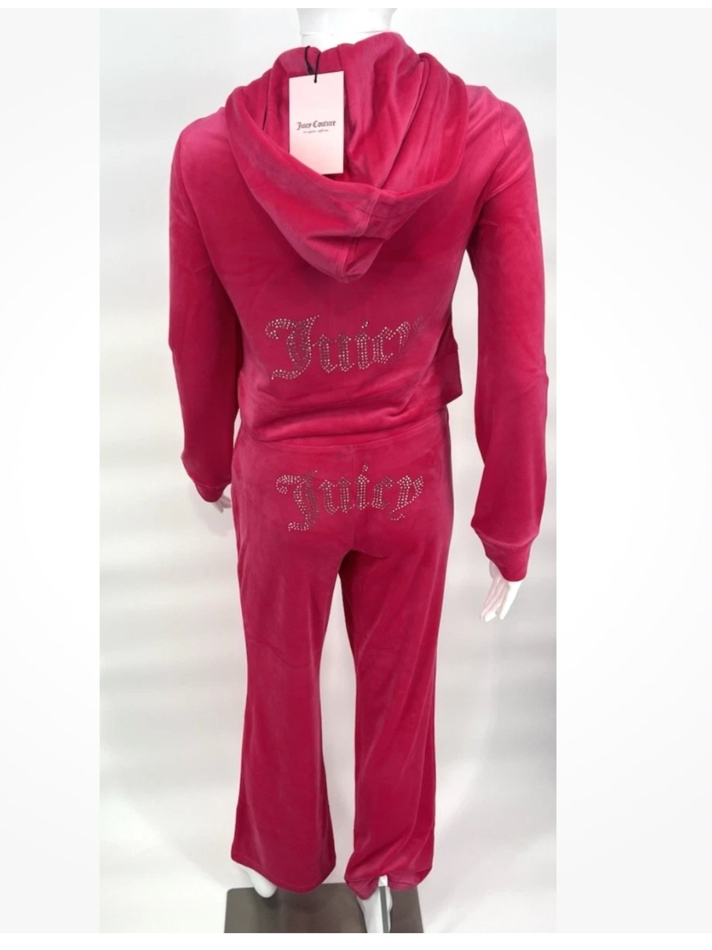 Juicy Couture Hot Pink Rhinestone Velour Track Pants & Hoodie Set